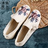 中国民族风花朵女士复古布鞋棉麻平跟汉服汉履女鞋平底鞋绣花鞋
