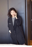 百时尚韩国代购女装CHIC673新款春装西装领长袖口袋亚麻宽松风衣