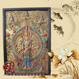 仿古唐卡装饰画玄关立体浮雕精品西藏有框千手观音挂画漆框大号