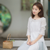 伶俐柠檬中国风复古纯色衬衫20663文艺范民族风女装夏季原创设计