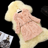 2015冬新款獭兔皮草外套 獭兔毛中长款修身 显瘦 七分袖女装 冬