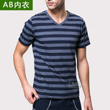 AB内衣专柜 夏季V领条纹休闲短袖 男圆领T恤男夏季短袖W15-2