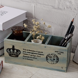 创意木质桌面可爱办公室用品遥控器收纳盒复古实木多功能笔筒包邮