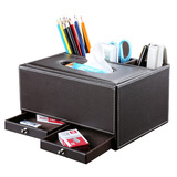 皮革办公桌收纳盒多功能商务笔筒创意时尚名片盒文具用品套装定制