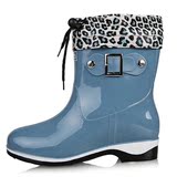 Warrior/ 回力  女士雨鞋2015秋冬季中筒雨靴子加绒防水靴胶鞋套?