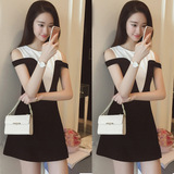 韩国代购2016夏季新款欧美时尚修身气质黑白裙女士吊带连衣裙潮