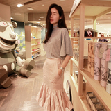 2016韩国代购夏季新款女装明星同款名媛气质时尚套装裙两件套纯色