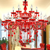 欧式红色蜡烛水晶吊灯彩色餐厅咖啡厅网咖酒吧卡座服装店装饰灯具