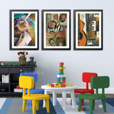 小清新 现代简约 毕加索抽象画 客厅装饰画  有框画 沙发墙三联画
