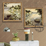 手绘美式乡村风景油画欧式客厅餐厅卧室玄关有框装饰画YHY015港湾