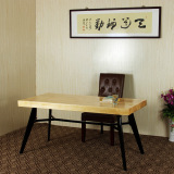 家用长方形铁艺实木美式复古餐桌椅电脑会议桌简易实用松木办公桌