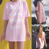 2016夏季新款女装韩版街头宽松百搭字母印花中长款中袖t恤女上衣
