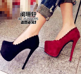 2015春款韩国代购新款复古气质酒红色红单鞋15公分超高跟鞋14CM女