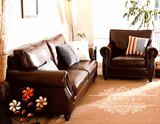简约现代美式真皮沙发 欧式仿古皮艺客厅组合 法式LOFT三人位沙发