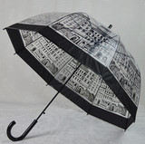 英伦风建筑透明伞拱形自动雨伞女生日本长柄伞创意复古晴雨伞清新