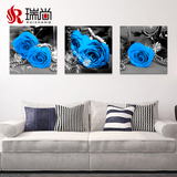 沙发背景墙装饰画客厅现代简约无框画餐厅壁画挂画三联画蓝玫瑰