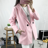 097#（薄款）秋冬新款羊毛呢外套女韩版修身中长款粉色呢子大衣