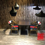 新品咖啡厅餐椅时尚拼色混搭餐桌loft 实木特色餐馆主题餐厅桌椅