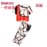 MIUCO女装2016夏季新款个性潮范链条印花上衣+提臀九分小脚裤套装