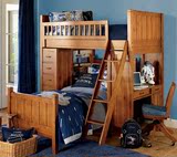 美式乡村全实木儿童高低床带书桌书架储物柜子高架床 上下床定制