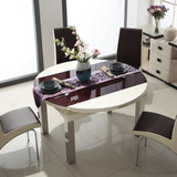 简约现代钢化玻璃餐台黑白色烤漆伸缩圆餐桌多功能餐桌椅组合包邮