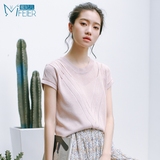 蜜妃儿女装夏装2016新款韩版镂空套头薄针织衫圆领针织短袖女t恤