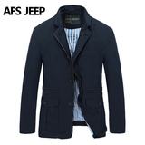 AFS JEEP春季新款休闲男装 蓝色西装加肥加大男士纯棉单西服外套