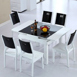 实木方餐桌现代简约钢化玻璃钢琴烤漆餐桌椅组合小户型可伸缩饭桌