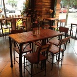 创意咖啡厅酒吧奶茶店餐厅饭店餐馆餐饮桌椅组合铁艺实木餐桌餐椅