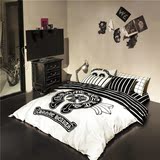 黑白条纹格子四件套纯棉全棉1.8m双人潮牌被套1.5米被罩床上床单