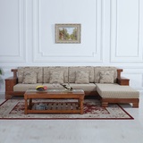 全实木储物贵妃沙发 高档橡木转角L型沙发精品木架布艺客厅沙发床
