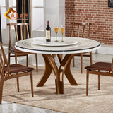 餐桌椅组合 现代简约实木餐桌 欧式大理石餐桌椅圆桌带转吃饭桌子