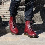 香港代购Dr.martens1460樱桃红硬皮8孔马丁靴牛皮高帮男女短鞋