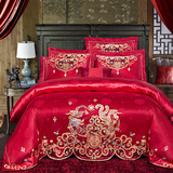 婚庆套件四件套大红刺绣床品全棉六件套纯棉被套床单结婚床上用品