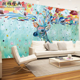 定制3d个性无缝壁画北欧手绘麋鹿创意客厅卧室电视背景墙布纸壁纸