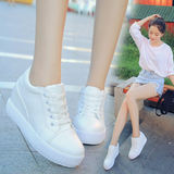 2016秋季新款时尚系带小白鞋内增高运动鞋女高帮学生韩版厚底板鞋