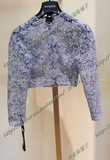 意大利专柜代购2016年春夏pinko蓝色全蕾丝短款长袖蕾丝衫