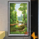 纯手绘工高档抽象风景油画 中欧式客厅玄关装饰无框挂画树林小河