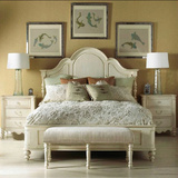 美式乡村床欧式法式复古做旧橡木实木双人床1茉莉花白色雕刻床