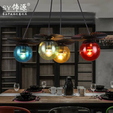 羿丰美式工业风个性彩色单头玻璃魔豆餐厅咖啡厅铁艺创意复古吊灯