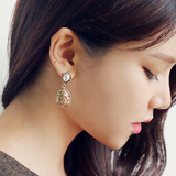韩国代购时尚流行饰品复古做旧镂空泪滴水滴珍珠耳钉X191