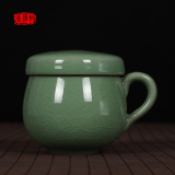 龙泉青瓷 陶瓷茶具 过滤冰裂茶杯带盖杯子 花茶杯 泡茶杯特色杯
