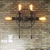loft复古咖啡厅工业风过道阳台灯具美式餐厅酒吧铁艺车轮水管壁灯