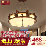现代新中式餐厅吊灯LED圆形大气客厅吸顶灯玻璃创意实木卧室灯具
