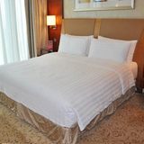 梦之家宾馆酒店床上用品全棉白色3CM加密缎条三件套被套床单枕套