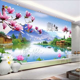 中式唐韵大型山水风景壁画 客厅卧室沙发背景墙墙纸壁纸 无缝墙布
