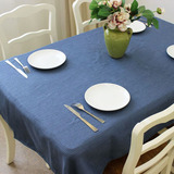 地中海 藏蓝纯色素色棉麻桌布深蓝餐桌布艺吧台大尺寸亚麻 可定做