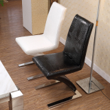 森菲亚现代美人鱼餐椅 不锈钢创意家用餐椅 鳄鱼纹皮椅子黑色白色