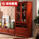 包邮现代中式实木酒柜 榆木餐边柜 仿古花梨色红木二门玻璃柜橱柜
