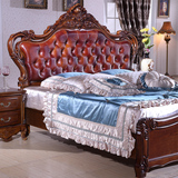 全实木欧式床美国红橡木床美式床真皮双人床橡木床欧式床深色豪华